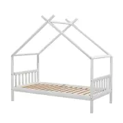 Bed Frame Wooden Base Kids Single Timber House Beds White