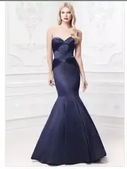 NEW- Truly Zac Posen Marine Mermaid Long Satin Fit And Flare Dress SIZE 16
