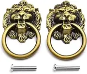 Antique Bronze Lion Head Knob Pull Handle 2.64 X 1.57 Inch Zinc Alloy Drawer Pull Ring for Cabinet, Dresser and Door (2 Pack)