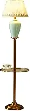 Indoor Floor Lamps Metal/Glass LED Side Table and Floor Lamp Traditional – Vintage Standing Pole lamp for Living Room, Bedroom and Office – Rustic Upright Floor Light for Home Décor with Fabric Shade