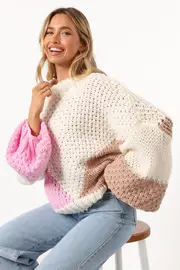 [PUP50] Koda Pattern Knit Sweater - Pink Multi S/M Multi