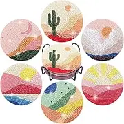Becho 6 Pcs Diamond DIY Painting Coasters with Holder,Art Craft Supplies Mandala Painting Natural Scenery Coasters Kits for Beginners, Adults & Kids.(Natural Scenery)