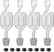 Bubble Airlock Set, 4 Airlocks for Fermenting, 4 Drilling #6 Stoppers and 8 Airlock Grommets, Used for Brewing Wine, Beer, Sauerkraut, Pickles, Etc. Fermentation Bubbler Airlock