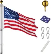 Yeshom 20ft Telescopic Aluminum Flag Pole Free 3'x5' US Flag & Ball Top Kit