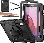 [AVAKOT] for Lenovo Tab M9 (TB-310FU) 2023 Case with Screen Protector, Drop-Proof Protection Case with 360° Rotating Stand &Strap [Pen Holder] for Lenovo Tab M9 9'' (Black)