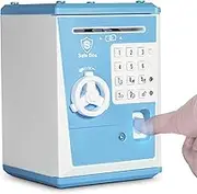 Kids Piggy Bank Safe Box with Fingerprint & Password, Blue & Pink