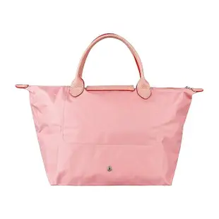 【LONGCHAMP】LONGCHAMP LE PLIAGE CLUB刺繡LOGO尼龍短提把拉鍊手提包(中/玫瑰紅x粉紅)