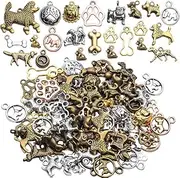 Dog Charms Bulk, 100 Gram Wholesale Mixed Antique Animal Charms Alloy Pet Dog Pendants Craft Supplies Jewelry Findings Accessory for DIY Necklace Bracelet Earring Crafting, Metal, alloy