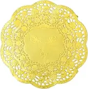 100 Pcs Gold Doilies Paper 4.5inch + 6.5inch Disposable Round Lace Placemats Dinning Plate Mat for Fried Food Cakes Crafts Tabletop Tableware Decoration Wedding Party Home Decor