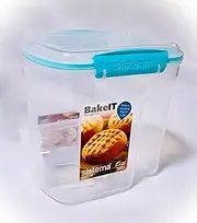 [Sistema] Bake It Food Storage for Baking Ingredients, Sugar Container with Measuring Cup 10.2 Cups, Clear with Aqua Accents