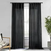 Sheer Curtains 84 Inches Long for Bedroom Linen Back Tab 50 in x 84 in Black