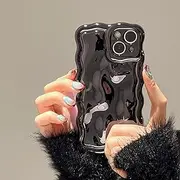 FABSPARK Case for iPhone 14 Pro Max,3D Meteorite Bubble Pattern Electroplate Plating Glitter Curly Wavy Frame Glossy Case,Soft TPU Shockproof for iPhone 14 Pro Max 6.7 Inch,Black