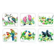 6pc Ashdene Australian Birds 11cm Cork Coaster Square Table Protector Pad Set