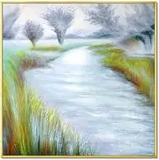 Hand-Painted Oil Painting Wall Art – Abstract, Nature-Inspired, and 3D Designs – Canvas, Wood, or Metal Options (RIVER – 100×100cm – Canvas)