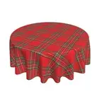 Christmas Tablecloth Round 60 Inch Xmas Checkered Round Tablecloth Washable P...
