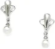 [JewelryWeb] 925 Sterling Silver White 4x4mm Freshwater Cultured Pearl and CZ Screw Back Earrings 12x5mm Stud Earring for Women