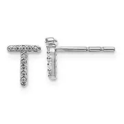 14k White Gold Diamond Initial T Earrings
