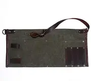 LUCHUAN Waterproof Waxed Canvas Tool Apron With the Adjustable Genuine Leather Belt, Army Green, 19"x7"