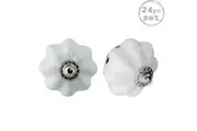 Nicola Spring 24pc Vintage Flower Ceramic Drawer Knobs Set - Interior Furniture Cupboard Door Handle - 4.5cm - White