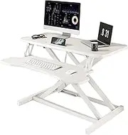 Standing Office Converter Adjustable in Height, 32 "Sit up for staver The Office Workstation, Laptop at 2 Levels or Rising Column with Large Keyboard Tray, for The Home Office,White