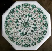 15 Inches Marble Coffee Table Top Malachite Gemstone Inlay Work Patio Side Table