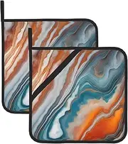 Colourful Marble Potholders BBQ Pot Holders for Heat Resistant Potholder, Hot Pads,Cooking Baking(2-Pack)