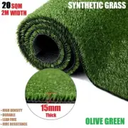 20SQM Synthetic Grass Artificial Grass Turf Plastic Fake Plant Lawn -15mm Olive