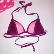 Victoria Secret PINK Swim Bikini Top Small Velvet Pink Purple Triangle Push Up