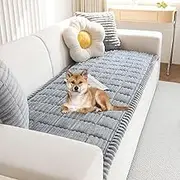 Huierxun Faux Fur Dog Couch Cover Protector Soft Fuzzy Plush Couch Cover for Dogs Washable Anti-Slip Dog Bed Cover Pet Blanket Pet Friendly Sofa Cover for Puppy Large Dog Cat (Light Grey,28"x82")