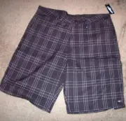 New O'Neill men sz 38 ONEILL khaki chino brown plaid long skate walking shorts