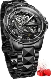 OLEVS Mens Watches Skeleton Mechanical Black Watches for Men Automatic Luxury...
