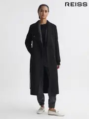 Reiss Black Arla Relaxed Wool Blend Blindseam Belted Coat (184473) | $755
