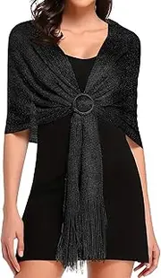 [TUONYIS] Sparkling Metallic Shawls and Wraps with Buckle Womens Evening Wrap Stole Shawl Shawls for Women Black Shawl Evening Wraps and Shawls For Wedding, Parties, Bridesmaid