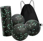 Generic Yoga Column Foam Roller Set Back Massager Accessories Women Yoga Massage Balls Fasciitis Balls for Training Exercise Body Gym, with Bag