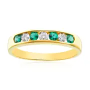9ct Yellow Gold Round Brilliant Cut Created Emerald with 0.15 CARAT tw of Diamonds Ring