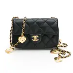 【CHANEL 香奈兒】MINI FLAP BAG 菱格紋小羊皮愛心鏈帶迷你口蓋肩背/斜背包(黑色/金釦)