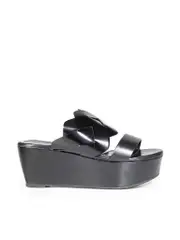 Black Leather Woven Platform Sandals