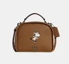 COACH X PEANUTS LUNCH PAIL Snoopy Ice Skate Motif Brown Leather CE846 NWT $478