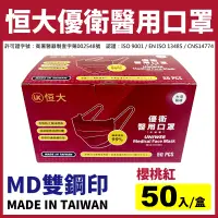 在飛比找蝦皮購物優惠-現貨【台灣製造｜原廠公司貨】恒大優衛醫用口罩-櫻桃紅(50入