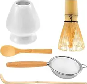 5Pcs Japanese Matcha Tea Set for Beginners, Bamboo Matcha Whisk Set, Matcha Making Starter Kit with Matcha Whisk Tea Scoop Whisk Holder Safe Bamboo Matcha Whisk and Whisk Holder Set for Matcha Tea