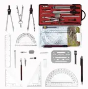 Compass for Geometry Drafting Tools 18 pcs Geometry Sets Metal Rulers for Arc...
