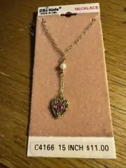 28s Kids Gold 15” Gold Chain W/Faux Pearl & Gold Heart New