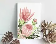 Flower Paint by Numbers Kit on Framed Canvas, Mom Gift, Floral Abstract Painting, DIY Adult Craft, 20x30cm Beginner, Minimalist Native Plant Wall Art