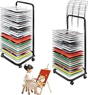 2 Pcs Large Art Drying Rack for Canvas Oil Painting, 35 Shelves, Mobile Painting Drying Rack, Canvas Rack Art Storage, Stackable Metal Steel Art Rack Power Coated for Classroom, Art Club