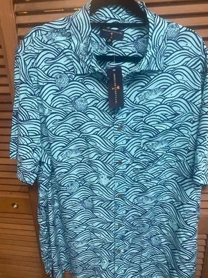 Margaritaville Men's Button Up Shirt Puffer Fish Short Sleeve Lightweight XL
