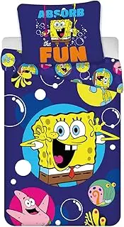 Spongebob 100 x 135 cm + Pillowcase 40 x 60 cm, 100% Cotton, Spongebob Bedding for Kids, Reversible Junior Bedding Set for Toddlers and Preschoolers, Funny