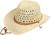 [Eyebrune] Straw Cowboy Hats Western Cowgirl Hat for Women/Men Foldable Wide Brim Cowboy Hat Travel Vacation Beach Sun Hats, Beige, One Size