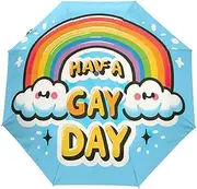 [GAIREG] LGBT Rainbow Have a Gay Day Travel Umbrella Auto Open Close Folding Umbrella Compact Lightweight