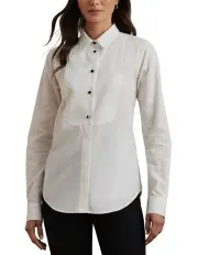 [Polo Ralph Lauren] Bib Front Cotton Broadcloth Shirt in White