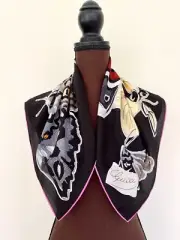 New Gucci Scarf Logo Kris Knight Butterfly Black Floral Silk Crepe Wrap